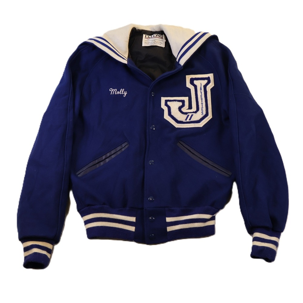DeLONG‎ Women S Varsity Jacket Blue Jesuit Jayette Wool Blend Sailor Collar USA